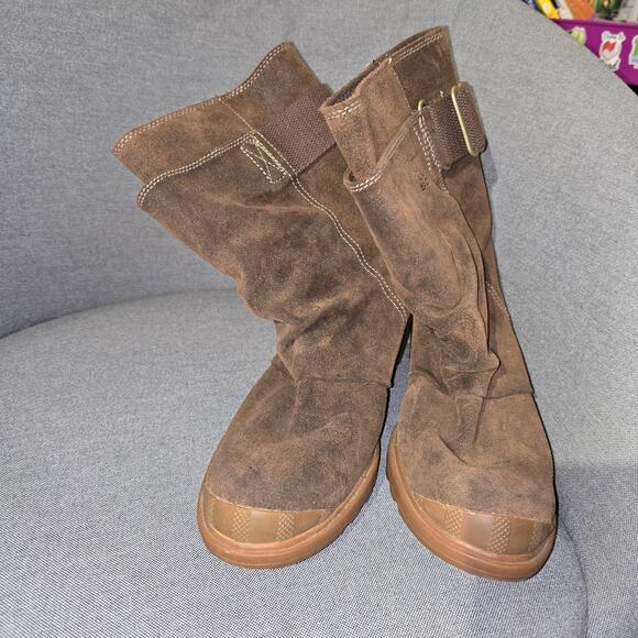 SOREL Toronto Brown Suede Mid Calf Wedge Boot Buckle Women Size 7 - Picture 1 of 7